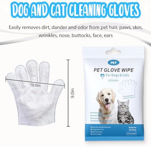 Dog and Cat Cleaning Gloves, Cleaning and Deodorizing Grooming Gloves, Dog and Cat Fur Face, Ears, Eyes, Paws Cleaner, Pet Grooming Wipes, Nourishing Fur, for Daily Care and Travel, No Rinse (12 Pcs) - Image 4