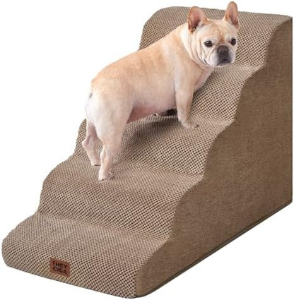 EHEYCIGA Curved Dog Stairs Ramp, 5-Step Extra Wide High Beds, Dog Steps by EHEYCIGA