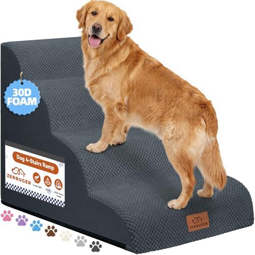 Zerbuger Dog Ramp and Stairs for Bed, Dark Grey 4 Steps 20" H, Nonslip by Zerbuger