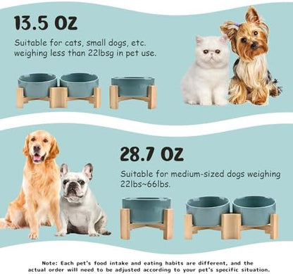 SPUNKYJUNKY 15° Slanted Ceramic Dog and Cat Bowl with Wooden Stand, Tilted Bulldog Food and Water Bowl No Slip Non-Spill for Cats Medium Dogs Big Face Pets 13.5 OZ (1.7 Cups, Light Green × 2) - Image 5