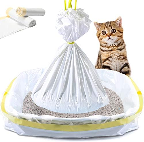KONE Cat Litter Box Liners, 14 Count Jumbo Extra Durable Large Drawstring Kitty Litter Pan Bags Cat Waste Litter Bags Pet Supplies 36" x 18" by KONE