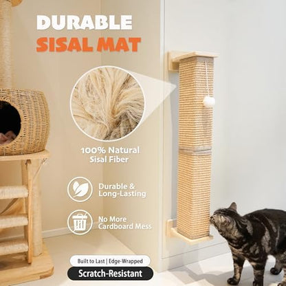 PETKARAY Wall Mounted Cat Scratcher, 30" Large Sisal Cat Scratcher for Wall, Square Sisal Cat Scratching Post with Toy Ball - Image 2