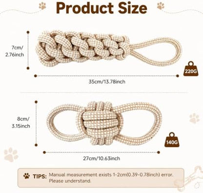 2 Pack Dog Rope Chew Toys Set, Medium & Small Dogs Tug of War Toy, Knotted Cotton Rope Ball Toys for Indoor Outdoor Fetch Training Play Toy (Style B) - Image 2