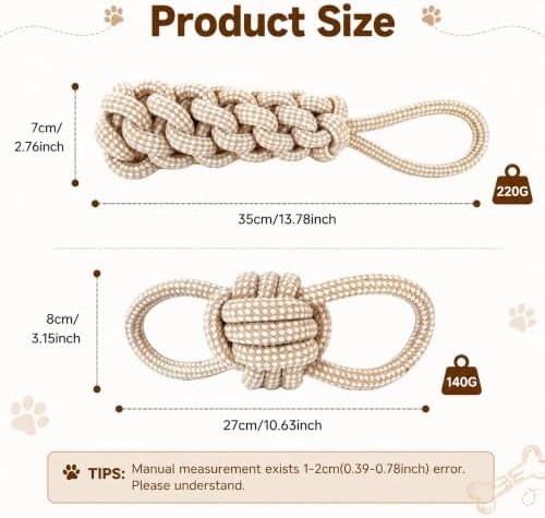 2 Pack Dog Rope Chew Toys Set, Medium & Small Dogs Tug of War Toy, Knotted Cotton Rope Ball Toys for Indoor Outdoor Fetch Training Play Toy (Style B) - Image 2