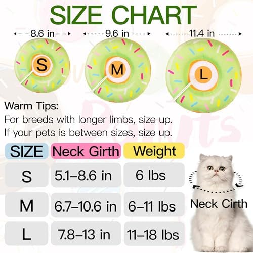Cat Cone Collar Soft, Cute Cat Donut Collar After Surgery, Adjustable Kitten Recovery Cones to Stop Licking, Lightweight Neck Elizabethan Collars for Cats Kittens (Green, Large) - Image 2