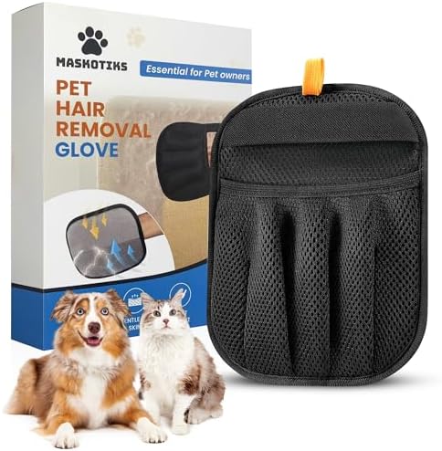 Pet Hair Removal Glove, Electrostatic Cat & Dog Hair Remover with 5-Finger Design, Reusable Deshedding Mitt for Couch, Car, Laundry & Carpet, Lightweight & Washable by Maskotiks