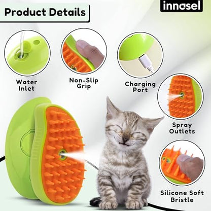 Cat Steam Brush for Shedding, Steamy Grooming Comb with Anti-Static Spray for Cats & Dogs, Gentle Defur Comb for Tangled & Loose Hair, Ergonomic Pet Mist Brush Design, Cepillo de Vapor para Gato Perro - Image 2