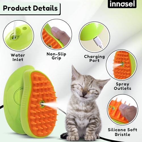 Cat Steam Brush for Shedding, Steamy Grooming Comb with Anti-Static Spray for Cats & Dogs, Gentle Defur Comb for Tangled & Loose Hair, Ergonomic Pet Mist Brush Design, Cepillo de Vapor para Gato Perro - Image 2
