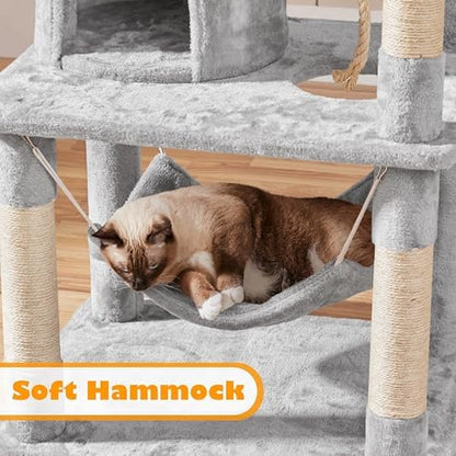 Yaheetech Cat Tree Tower, 70.5in Multi Level Cat Tree Kitten Condo with 2 Condos & 2 Plush Perches & Scratching Post & Dangling Ball, Cat Tower Furniture for Play & Rest Light Gray - Image 6
