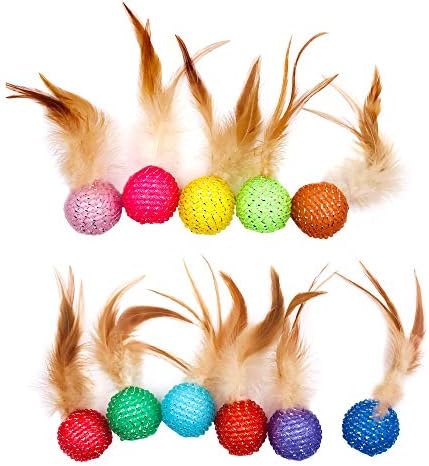10Pcs Cat Colorful Rainbow Toys Flutter Balls with Feather and Bells for Indoor Ourdoor Kitty Kitten Interactive Playing Chewing Training Chasing Hunting and Exercise - Image 2