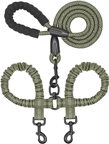 iYoShop Double Dog Leash, 360° Swivel, No Tangle, Large, Military Green by iYoShop