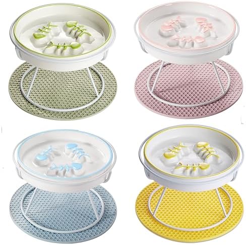 Raised Cat Dog Slow Feeder Bowl with Stand, Cat Slow Bowl for Wet Food and Dry Food, Stop Vomit and Choking, Slow Down Eating Speed, Ceramic Elevated Slow Cat Bowls, Whisker Friendly Pet Puzzle Feeder by Trundisan