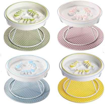 Raised Cat Dog Slow Feeder Bowl with Stand, Cat Slow Bowl for Wet Food and Dry Food, Stop Vomit and Choking, Slow Down Eating Speed, Ceramic Elevated Slow Cat Bowls, Whisker Friendly Pet Puzzle Feeder by Trundisan