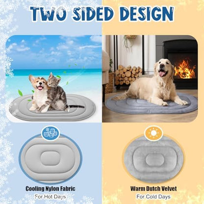 4 Pack Large Dog Cooling Mats 35" x 19" with Storage Bags, Reversible Ice Silk & Velvet Pet Cooling Pad, Summer Washable Bed for Crate, Sofa, Car, Travel - Image 3