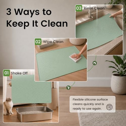 OHMO Large Cat Litter Mat, 31.5x23.6 Silicone Trapping Mat Sage Green - Image 6