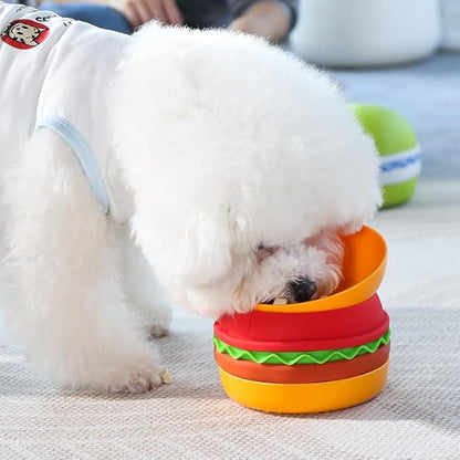 Multiple Use Pet Feeding Set, Cute Hamburger-Shaped, 5 Stackable Bowls for Small Dogs and Cats, Anti-Choking Slow Food Feeder, Raised Bowls, Travel Cat Bowls