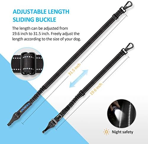 Dog Seat Belt 3-in-1 Car Harness for Dogs Adjustable Safety Seatbelt for Car Nylon Reflective Bungee Fabric Dog Car Harness with Clip Hook Latch & Buckle, Swivel Zinc Alloy Carabiner (Black) - Image 5