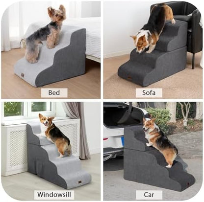 Garnpet Dog Stairs for Couch Sofa and Chair, 3-Step Dog Steps for Small Dogs and Cats, Non-Slip Indoor Pet Step, Light Grey - Image 3