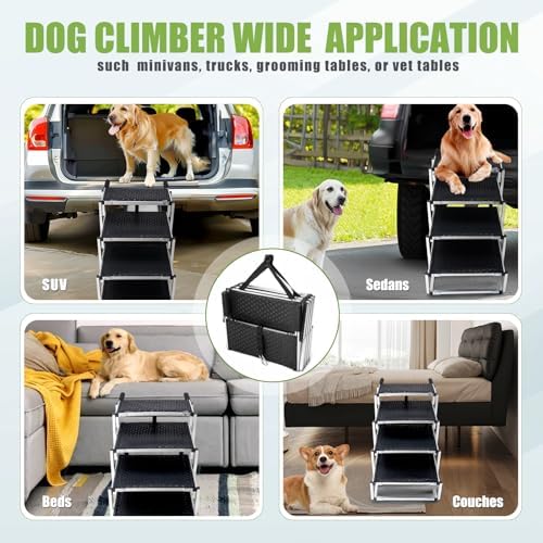 Foldable Dog Stairs with Non-Slip Surface - Portable Aluminum Dog Steps for Trucks, SUVs & Cars - 4 Steps - Image 2