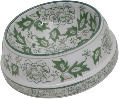 Aimusego Ceramic Green & White Dog Bowl 9inch Chinoiserie Hand Painted Pet Food Water Bowls, Dogs Cat Dish for Medium and Large Pet, Puppy-25OZ
