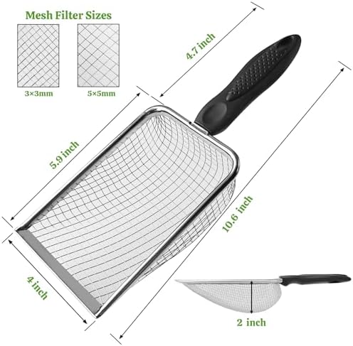 2Pcs Cat Litter Scoop Metal Stainless Steel Mesh Kitty Litter Scoop with Hook, Cat Scooper for Litter Box, Filter Small Pieces Quickly, Easy to Clean and Durable (3mm/5mm Mesh) - Image 3