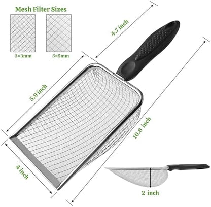 2Pcs Cat Litter Scoop Metal Stainless Steel Mesh Kitty Litter Scoop with Hook, Cat Scooper for Litter Box, Filter Small Pieces Quickly, Easy to Clean and Durable (3mm/5mm Mesh) - Image 3