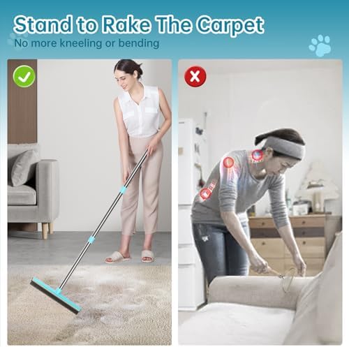 SOCCSO Carpet Rake Pet Hair Remover, 60" Long Rubber Broom, 3 Pack - Image 7