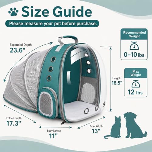 Expandable Cat Carrier Backpack with Bubble Window, Green - Image 2