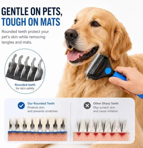 Deshedding Dog Brush，3-in-1 Undercoat Rake for Dogs (Blue) - Image 4