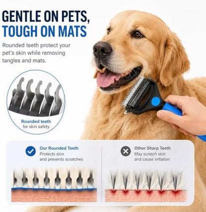 Deshedding Dog Brush，3-in-1 Undercoat Rake for Dogs (Blue) - Image 4