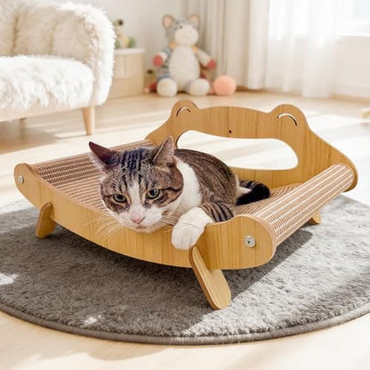 Sisal Cat Scratcher Bed with Hammock, Solid Wood Frame Cat Scratch Pad & Lounger for Indoor Cats, Durable Natural Sisal Cat Furniture Protector for Scratch, Rest and Sleep(Large) by PetZenGarden