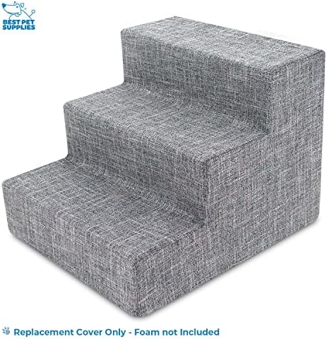 Best Pet Supplies Foam Pet Steps Cover for Small Dogs and Cats, Portable Ramp Stairs for Couch, Sofa, and High Bed Climbing (Cover Only) - Ash Gray Linen, 3-Step (Cover Only) - Image 2