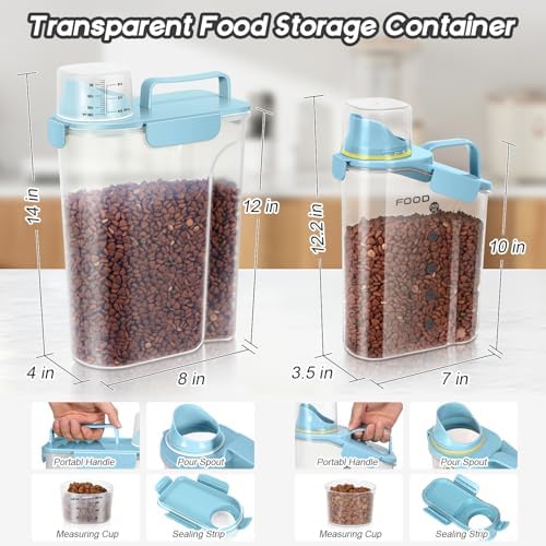 LEAWALK Dog Food Storage Container, Upgraded Large Nozzle BPA-free, 3+5 LBS Plastic Pet Food Storage Containers, With 4 Sealed Clasps, 1 Measuring Cup and Handle (Bright blue) - Image 2