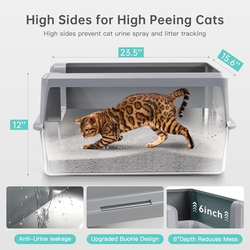 WoofiGo Enclosed Stainless Steel Cat Litter Box with Lid, XL Extra Large Litter Box for Big Cats, Metal Litter Pan High Sided, Never Absorbs Odors, Anti-Urine Leakage, Include Scoop (SH-Light Gray) - Image 4