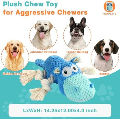 TOOPTATE Hippo Squeaky Dog Toy, Blue, Large - Image 4