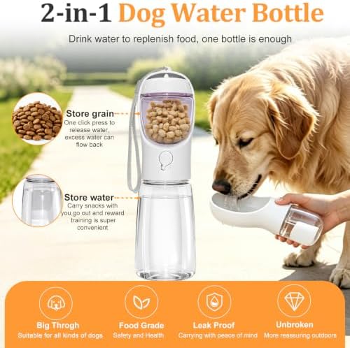 Portable Dog Water Bottle with Food Container, White, 19oz - Image 2