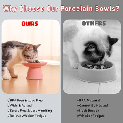 Extra Wide 6.1" Raised Cat Food Bowl, Shallow Ceramic Elevated Cat Feeder, Anti Vomiting, Stress Free, Whisker Fatigue, Pet Food or Water Bowl, Pink - Image 6