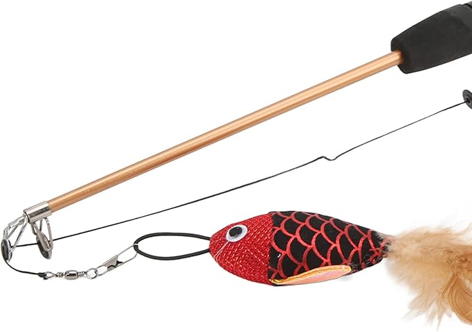 Cat Plume Teaser Wand Toy, Cat Wand Toy, Interactive Retractable Fishing Pole Wand Catcher Exerciser, Fun Toy for Cat Exercise(Red Fish + Fishing Rod), Cat Wand Toy, Cat Plume Teaser Wand Toy, Int
