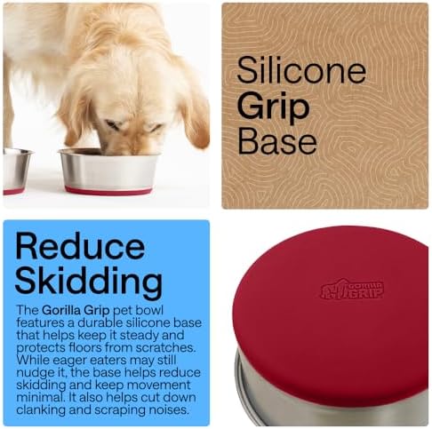 GORILLA GRIP Dog Bowl, Food Grade Stainless Steel Water Bowls, 8 Cup Red - Image 3