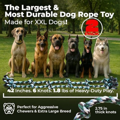 Pacific Pups Products Giant Dog Rope Toy for XL Dog, 42 Inch, Green, 2 Pack - Image 2