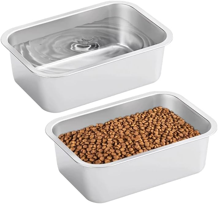 Fhiny 2 PCS Stainless Steel Dog Bowl, 1.2 Gallon Capacity Metal Dog Food & Water Bowls for Medium, Large, X-Large Dogs Indoor & Outdoor Universal Dog Bowl Dishwasher Safe by Fhiny
