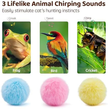 Potaroma Chirping Cat Toys Balls with SilverVine Catnip, Upgraded, 3 Pack Fluffy Interactive Cat Kicker, 3 Lifelike Animal Sounds, Kitty Kitten Catnip Exercise Toys - Image 2