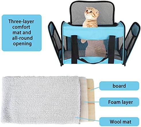 Cat Carrying Case - Pet Carrier Airline Approved, Protable and Breathable Pet Travel Carrier Removable Fleece Pad, Collapsible Cat Carrier Dog Carrier for Medium Cats Small Cats Dogs(Medium, Blue) - Image 4