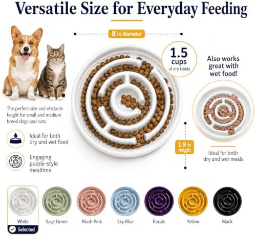 Ceramic Slow Feeder Dog Bowl 1.5 Cup Puzzle Dish for Small Medium Dogs - Image 2