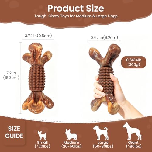 BoYoYo Indestructible Dog Chew Toys for Aggressive Chewers, Tough Dog Toys for Large & Medium Dogs, Dog Chew Bones Long Lasting to Keep Them Busy, Durable Bacon Flavored Toy, Brown - Image 2