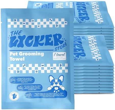 PWP1007A-20SET Dog Bath and Grooming Towels, Ultra-Absorbent & Soft Pet Wipes for Paws, Body and Butt, Hypoallergenic & Cruelty-Free, Alcohol-Free, 5.1" x 7.1", 20 Count by THELICKERSTORE