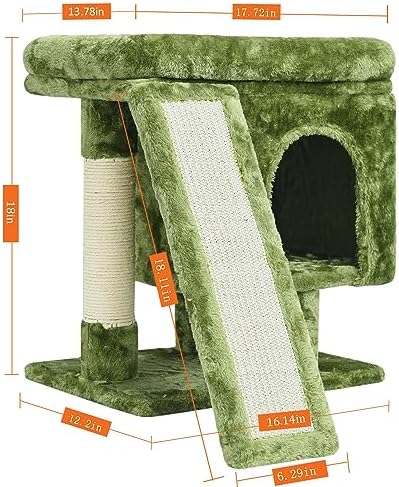 YANDLVY Small Cat Tower for Cats, Cute Cat Tree for Indoor Cats, Kittens Condo with Scratching Post and Board, Cat Cave, Modern Cat Activity House with Plush Perch (Green) - Image 2
