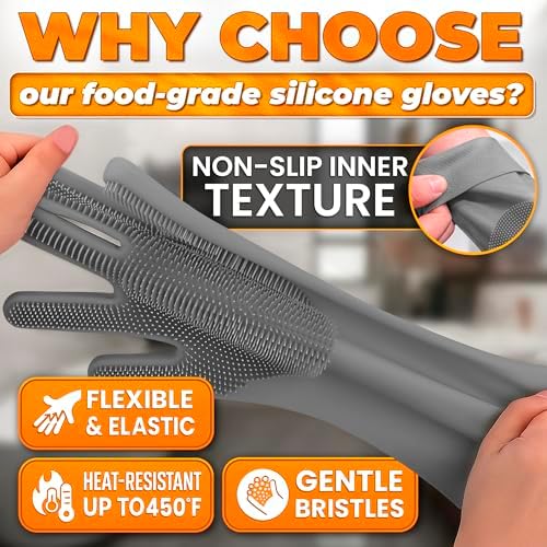 Cat and Dog Washing Gloves, 1 Pair, 11.6 in, Soft Silicone (Grey) - Image 3
