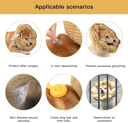H HIDREAM Soft Dog Cones for Medium Dogs,Cute Adjustable Cone for Dogs to Stop Licking,Dog Recovery Collars & Cones that can Protect Head and Foot Wounds，Daisy Yellow All-Season Style - Image 5