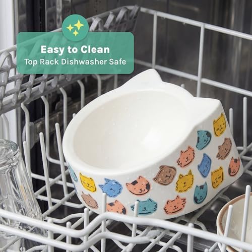 Kitty City Elevated Melamine Cat Bowl - Raised Tilted Dish for Food & Water, Sturdy Non-Slip Base, Non-Porous & Break Resistant, Dishwasher Safe, Indoor or Outdoor Pets – 5.4oz capacity, Colorful Cats - Image 5